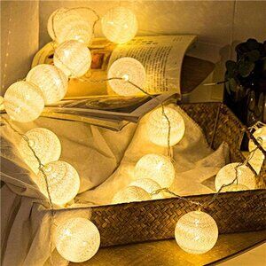 Battery Cotton Ball String Lights 10 LED Indoor Fairy Lights Bedroom Party Decor